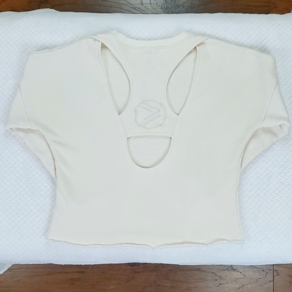 SAVVI Malia Small Cream Ivory Racerback Cut Out Detail Raw Hem Sweatshirt Small - Picture 6 of 17